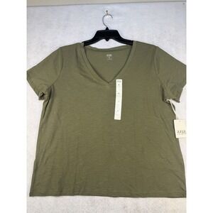 a.n.a A New Approach Olive Green V-Neck Tee Women's XL Short Sleeve NWT